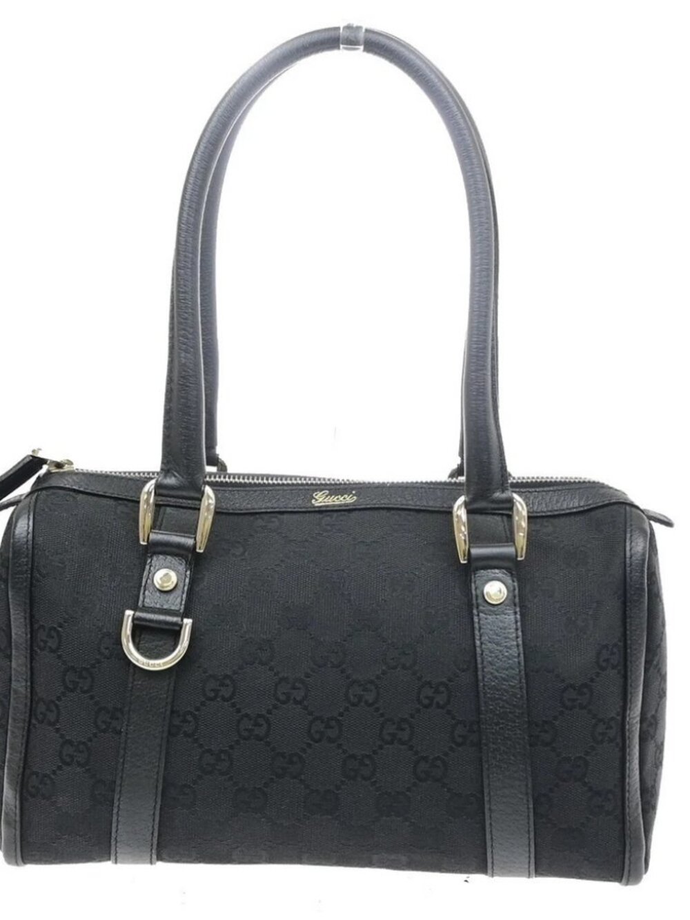 GUCCI Logo GG Pattern Abbey Shoulder Hand Bag Canvas Leather Black Italy 85SA159